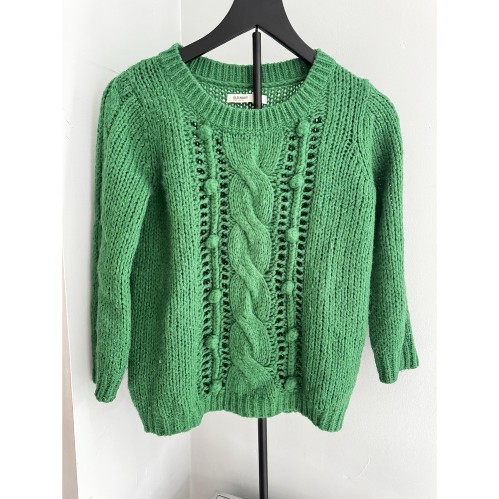 Old Navy‎ Green Chunky Cable Knit Sweater Women's S Cozy Wool Blend